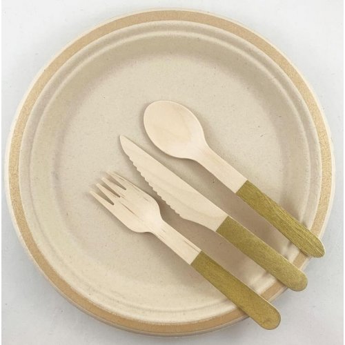 Eco Friendly Birchwood Wooden Cutlery Set With Gold Accent