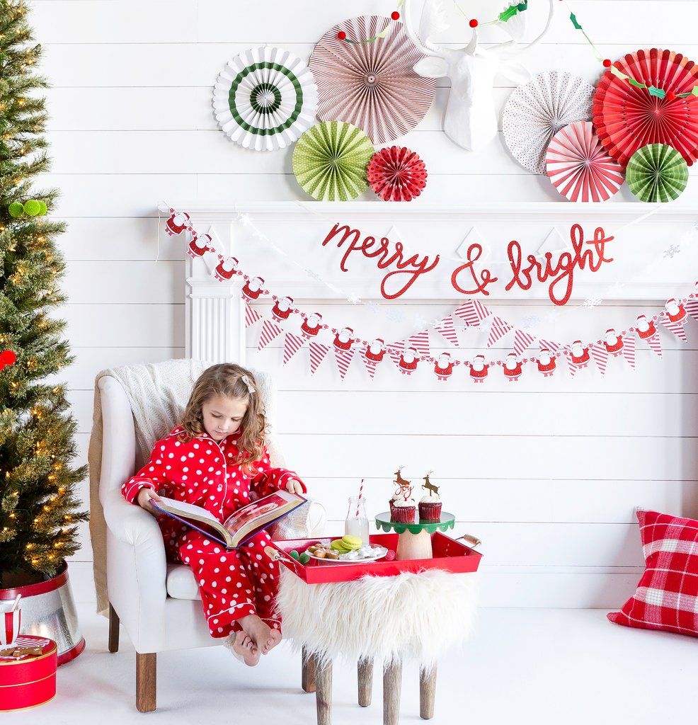 Red Glitter Merry & Bright Banner