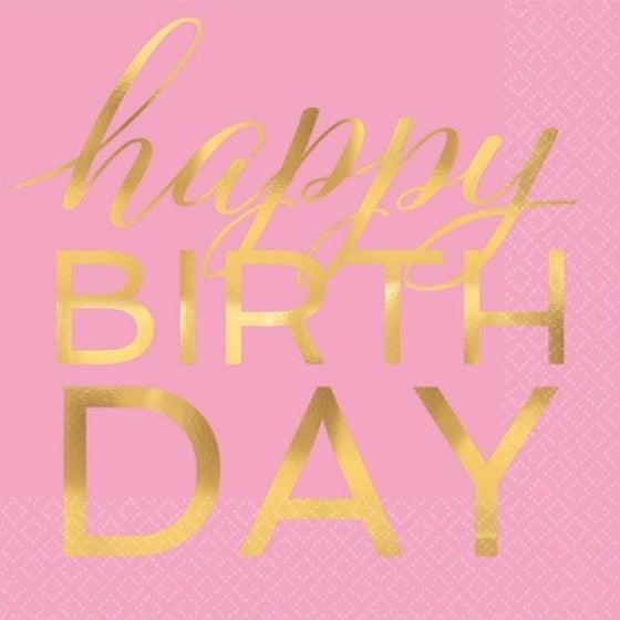 Pink & Gold Happy Birthday Lunch Napkins - Party Affair