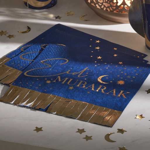 Gold Foiled Eid Mubarak Fringe Paper Lunch Napkins