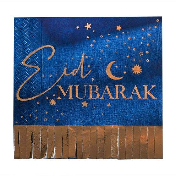Gold Foiled Eid Mubarak Fringe Paper Lunch Napkins - Party Affair