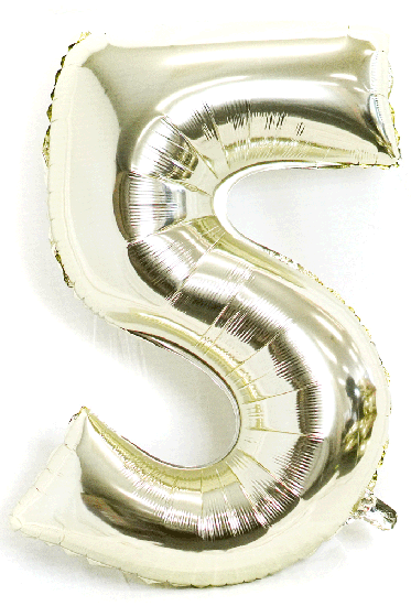 Number 5 White Gold 102cm Foil Balloon
