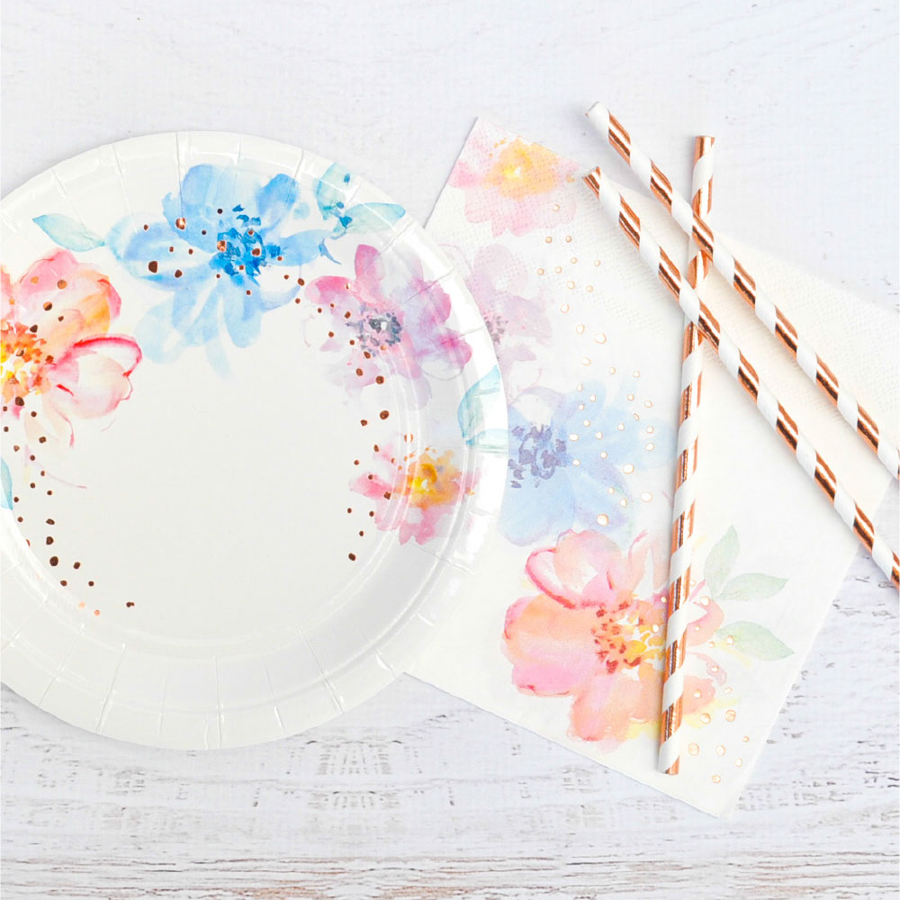 Rose Gold Floral Dessert Plates