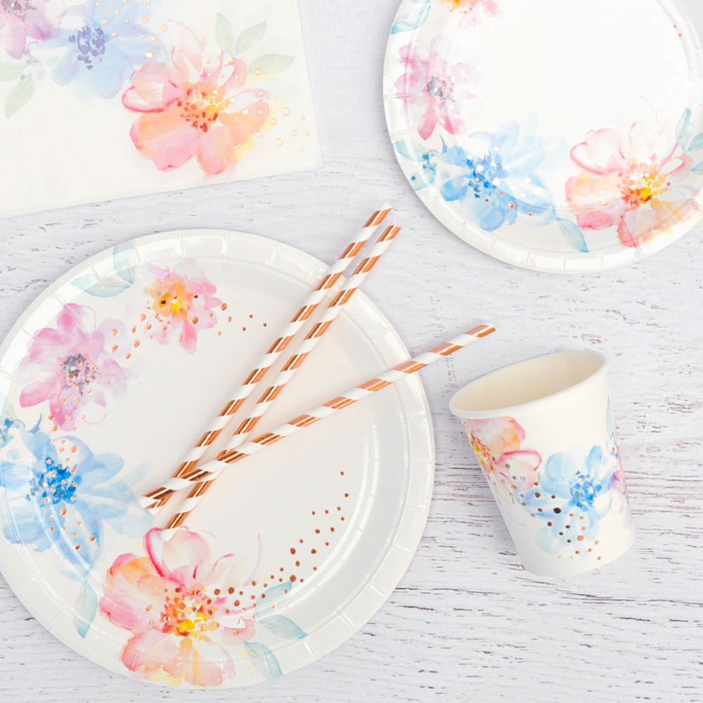 Rose Gold Floral Dessert Plates - Party Affair