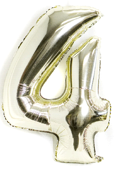 Number 4 White Gold 102cm Foil Balloon - Party Affair