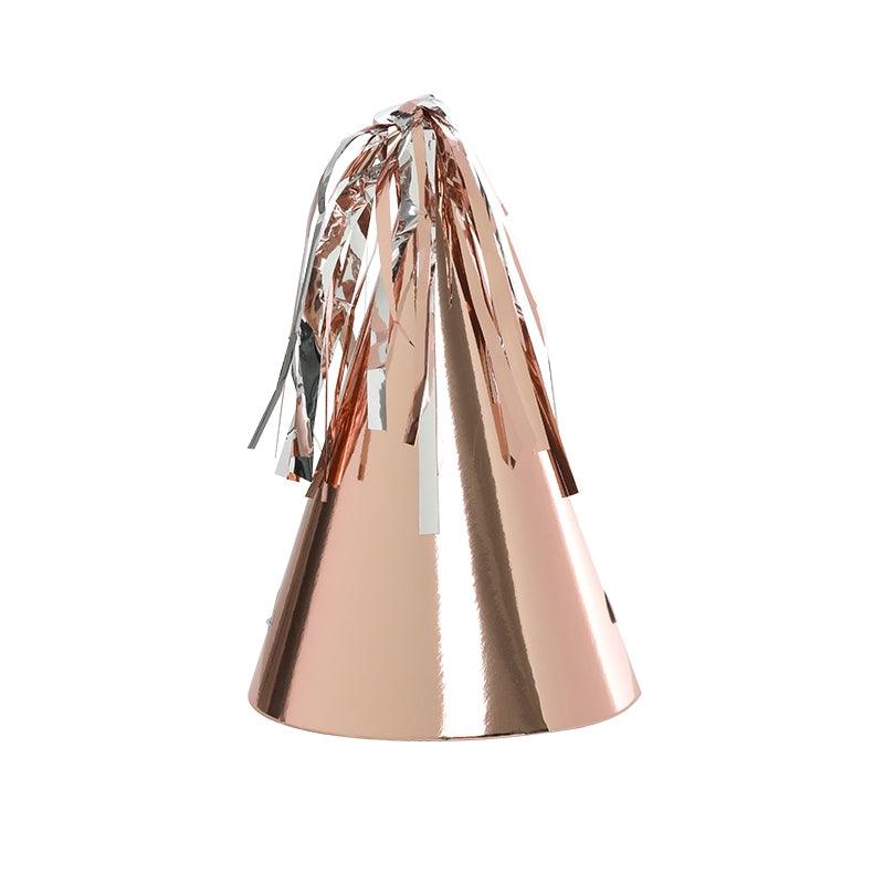 Metallic Rose Gold Tassel Topper Party Hats - Party Affair