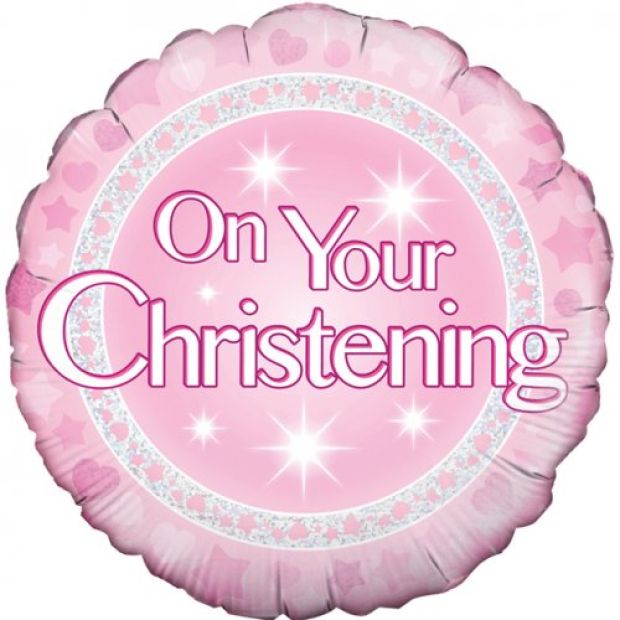 On Your Christening Pink Foil Balloon
