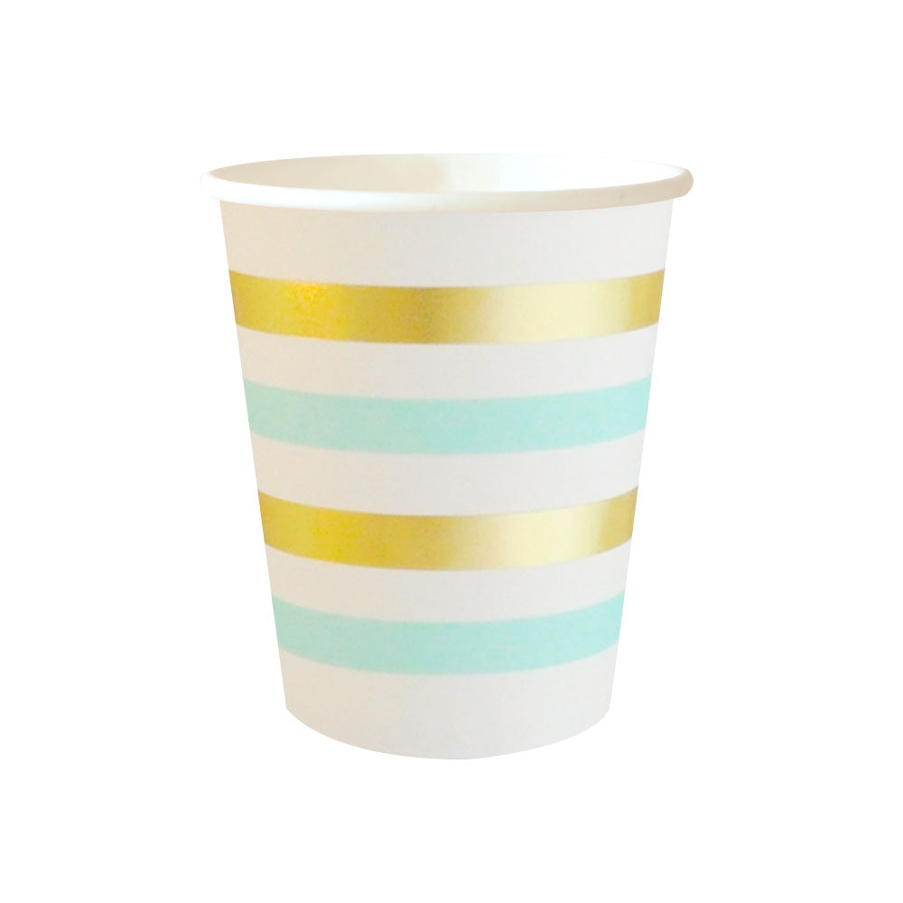 gold foil and mint stripe cups