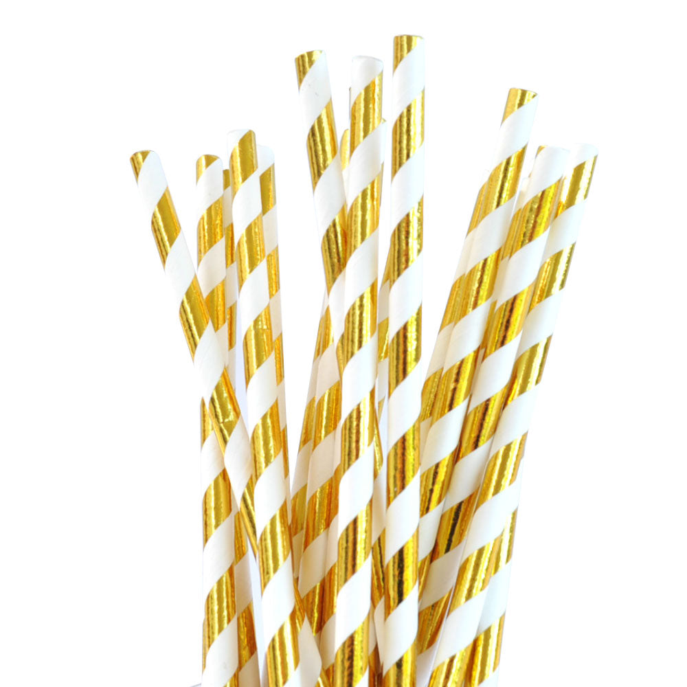 Gold Foil Striped Paper Straws - Illume