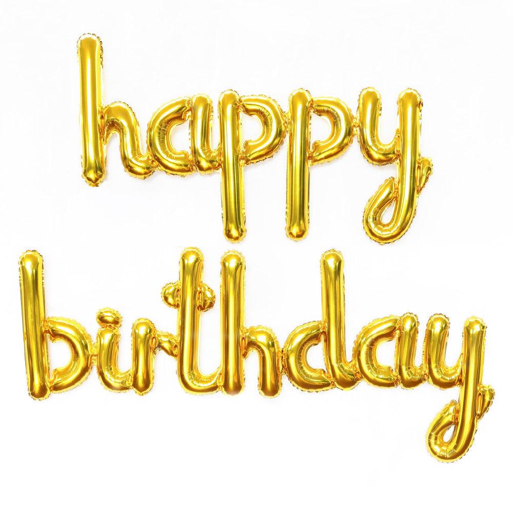 DIY Gold Script Happy Birthday Foil Balloon Air-fill - Party Affair