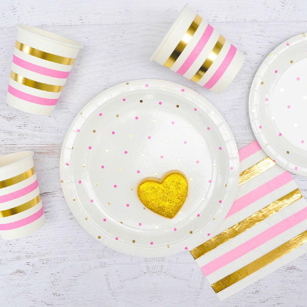 Gold and Pink Stripes and Spots Lunch Napkins - Party Affair
