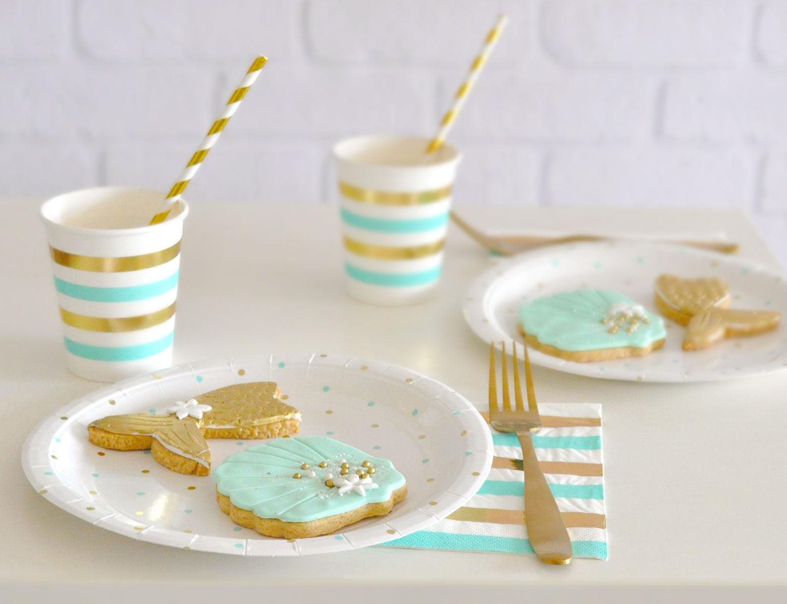 Gold and Mint Stripes and Dots Treat Bags - Party Affair