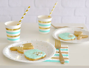 Gold Foil and Mint Stripe Cups