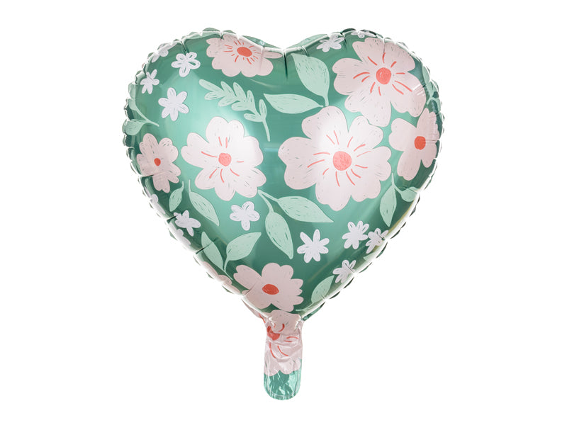 Green Floral Heart Shaped Foil Balloon