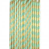 Mint and Gold Foil Striped Paper Straws - Party Affair