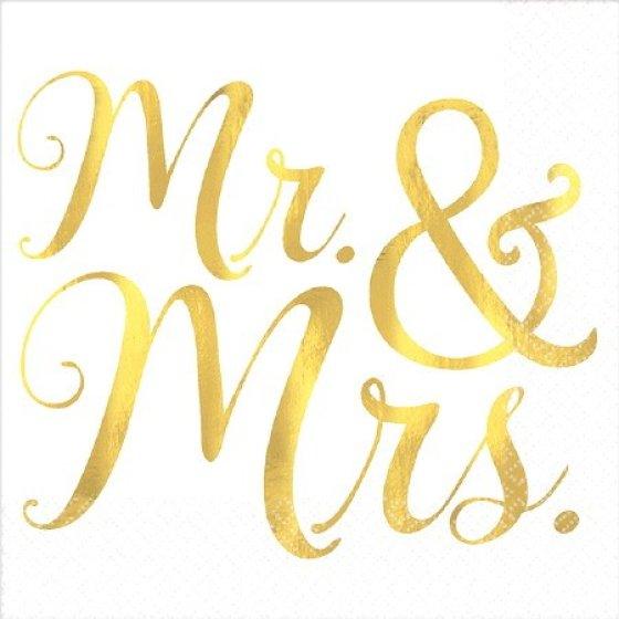 Mr & Mrs Gold Foil Cocktail Napkins - Party Affair