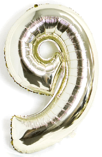 Number 9 White Gold 102cm Foil Balloon - Party Affair