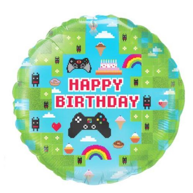 Holographic Game Birthday Foil Balloon