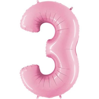 Large Numeral 3 Pastel Pink Foil Balloon