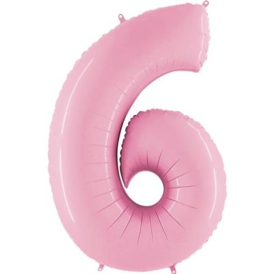 Large Numeral 6 Pastel Pink Foil Balloon