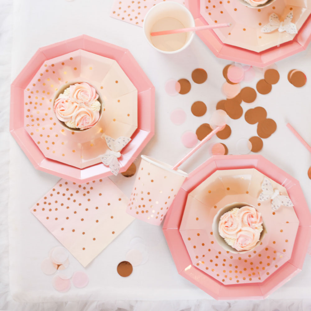 Peach And Pink With Gold Confetti Dessert Plate