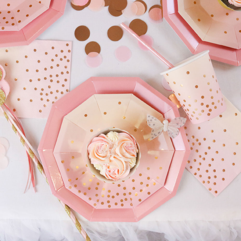 Pink & Peach Gold Confetti Spots Cups
