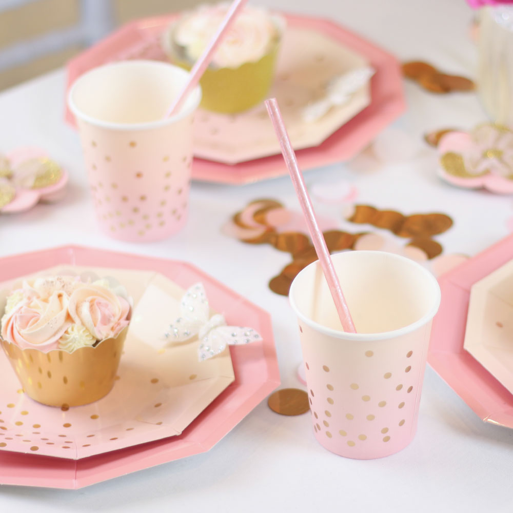 Pink & Peach Gold Confetti Spots Cups