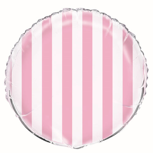 Pink & White Stripe Round Foil Balloon