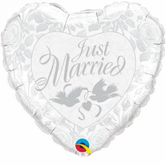 Just Married Silver / White Heart Shape Foil Balloon