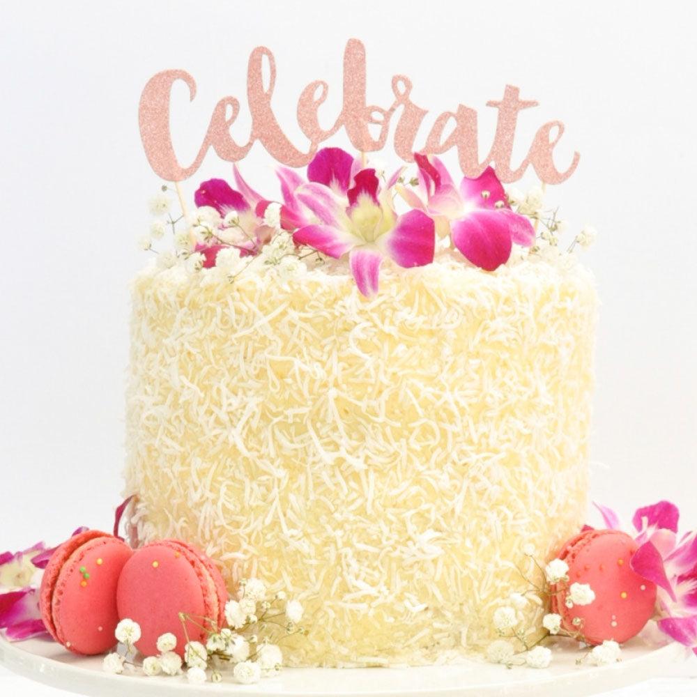 Celebrate Rose Gold Glitter Cake Topper - Party Affair