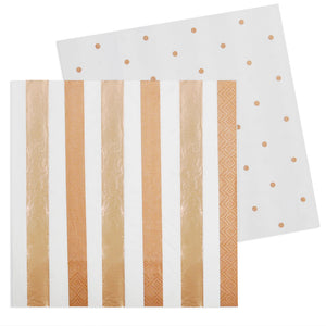 Rose Gold Stripes and Dots Lunch Napkins