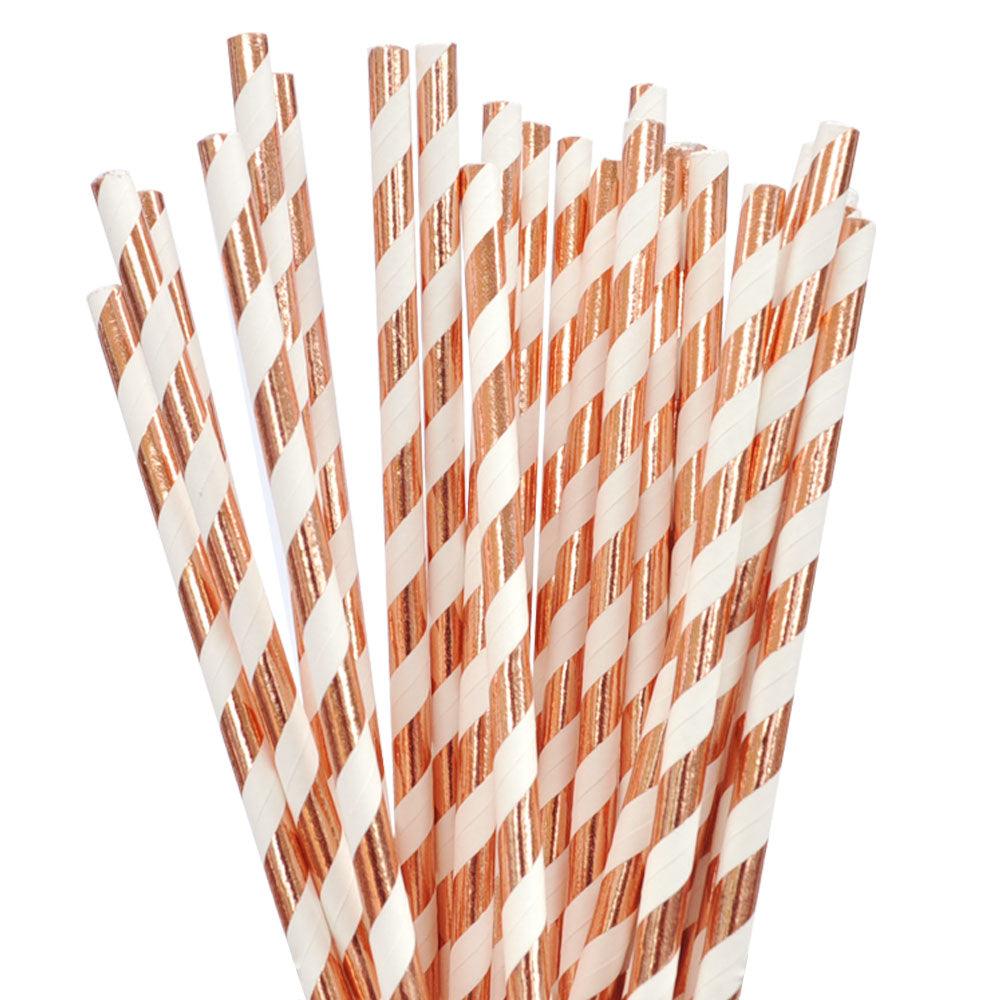 Rose Gold Stripe Paper Straws - Party Affair