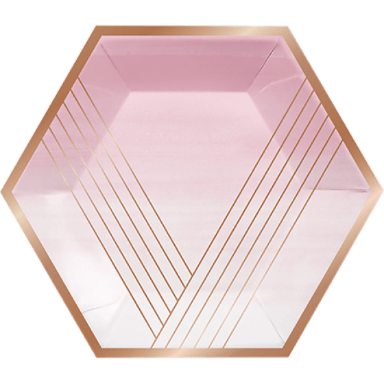 Rose All Day Hexagonal Stripes Pink Dinner Plates - Party Affair