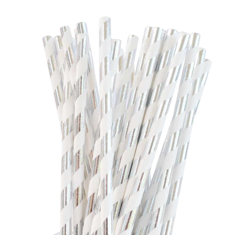 Silver Foil Striped Paper Straws - Illume