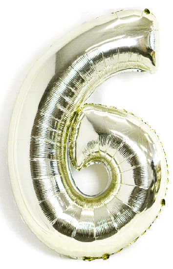 Number 6 White Gold 102cm Foil Balloon - Party Affair