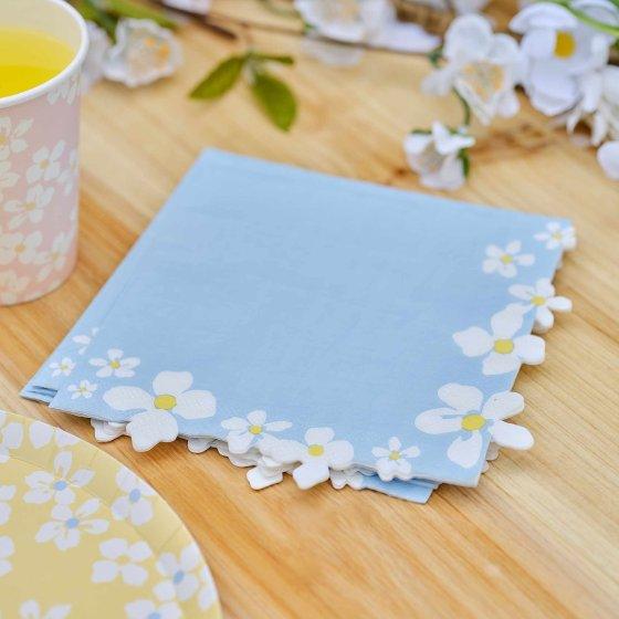 Hello Spring Blue Floral Edge Paper Lunch Napkins - Party Affair