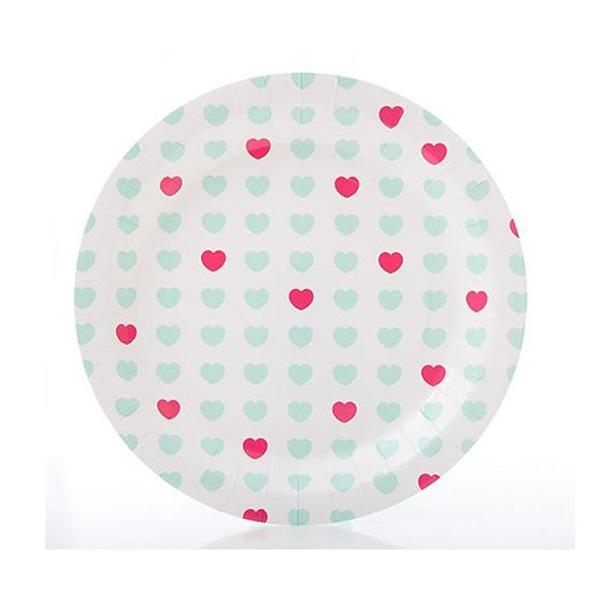 Aqua & Hot Pink Sweetheart Paper Plates - Party Affair