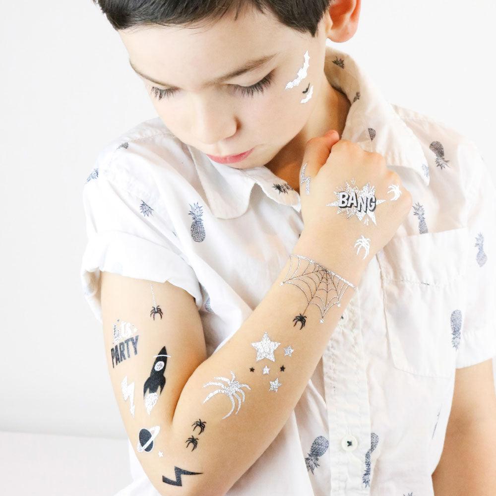 Black & Silver Superhero Metallic Tattoos - Party Affair