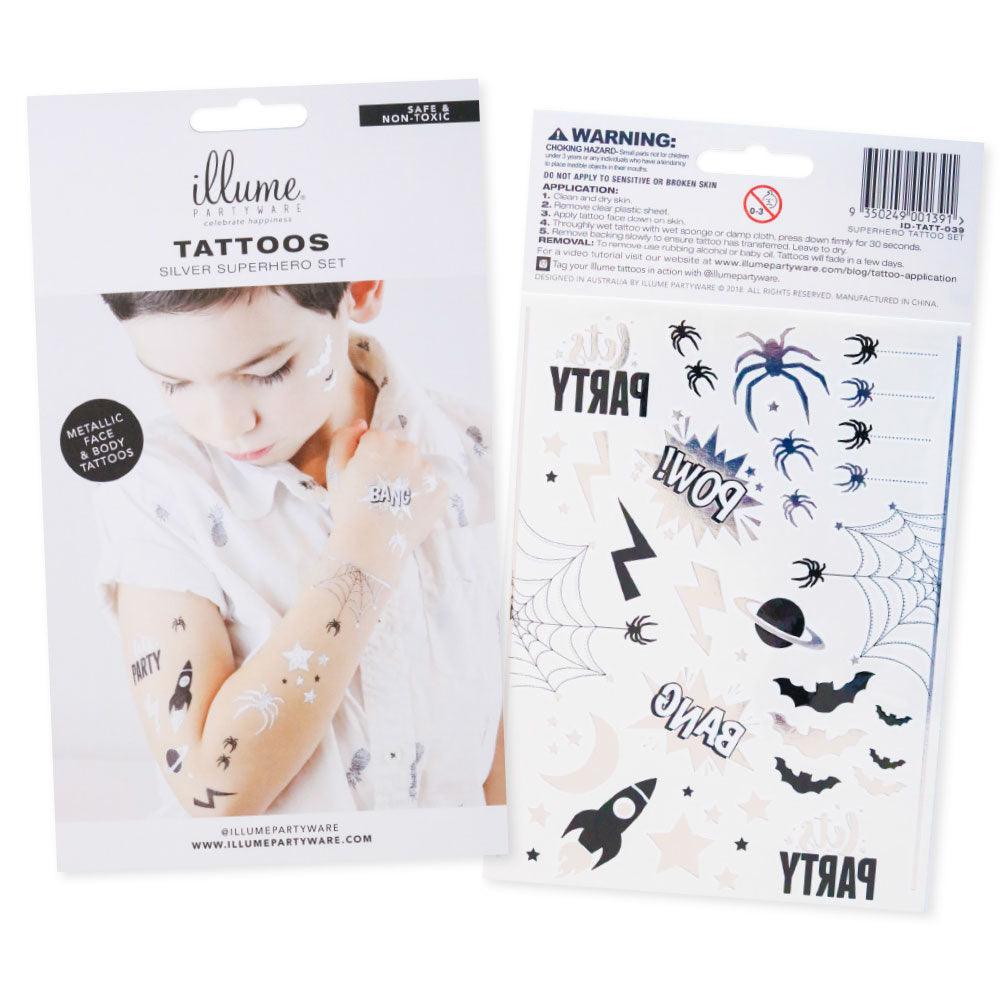 Black & Silver Superhero Metallic Tattoos - Party Affair