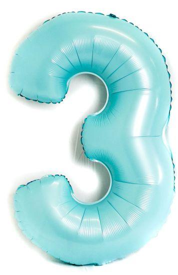 Light Blue Number 3 Three Large Foil Balloon - Party Affair