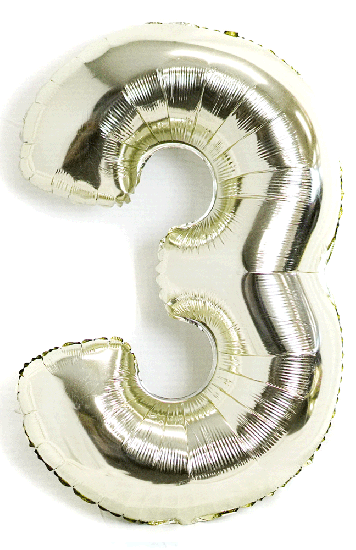 Number 3 White Gold 102cm Foil Balloon - Party Affair