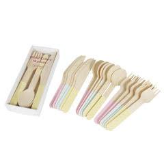 Mint, Pink And Lemon Glitter Wooden Cutlery Set - Party Affair